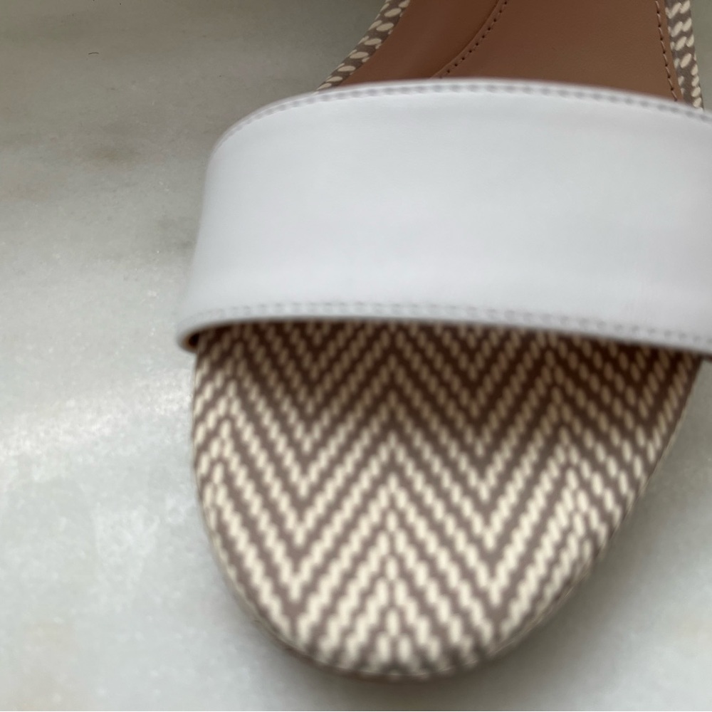 Cole Haan Size 9 Stacked Block Heel Slides White Woven Matte Gold Buckle NWB - Picture 8 of 9